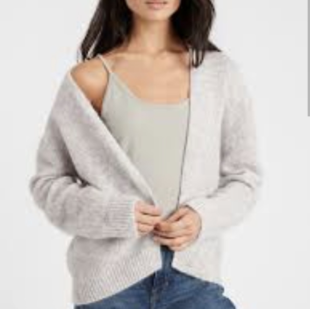 Banana Republic Open Front Short Cardigan Alpaca Blend Sweater Small Gray EUC